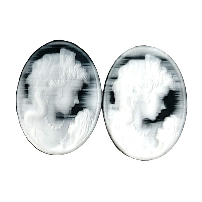 22x30MM WOMAN WITH CHILD CAMEO CAT'S EYE BLACK